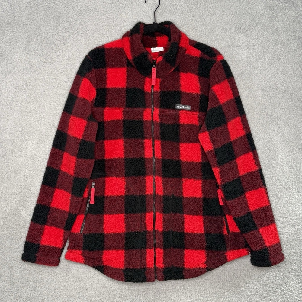 Columbia West Bend Women's XL Red Plaid Check Full Zip Sherpa Fleece Jacket Soft